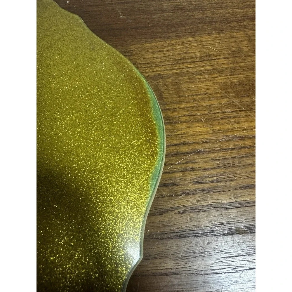 Vintage Goldaleur Hand Mirror Gold Glitter Back Cream Vanity MCM 1950s
